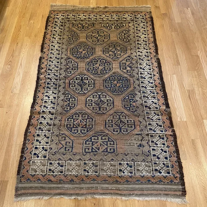 Antique Rug, 3′ 4 x 5′ 11 Brown Baluch