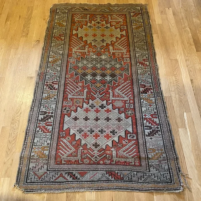 Antique Rug, 3′ 4 x 5′ 7 Red Orange
