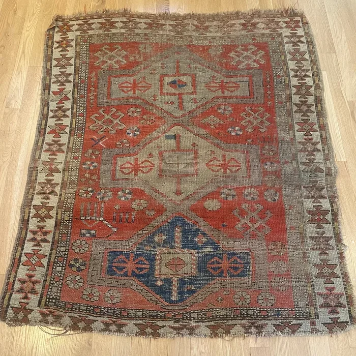 Antique Rug, 3′ 9 x 4′ 4 Red Orange