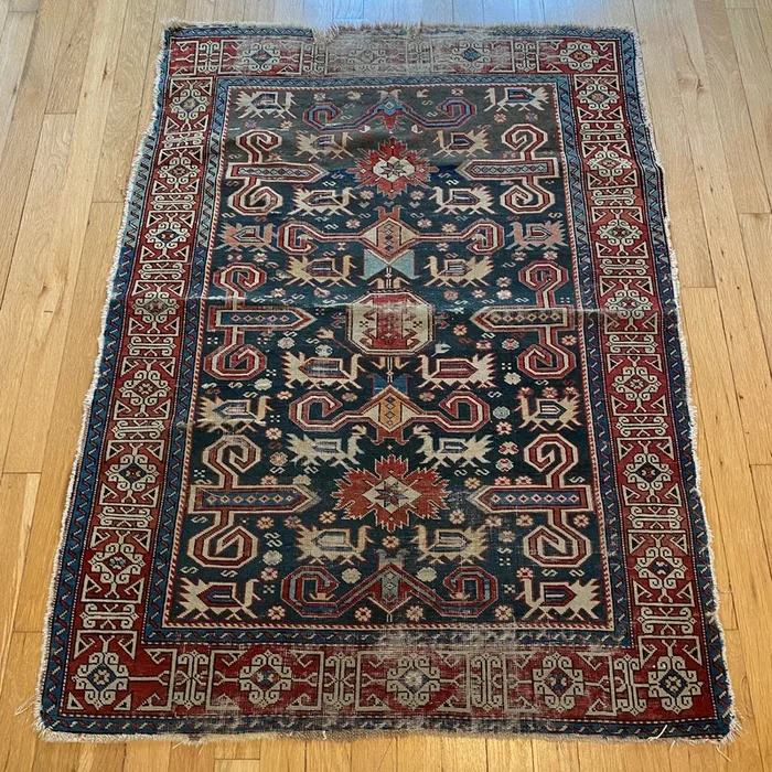Antique Rug, 3′ x 4′ 2 Blue