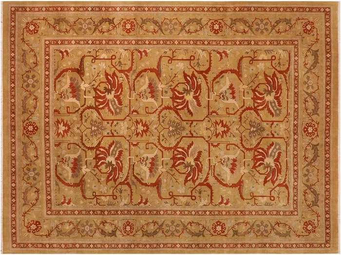 Antique Vegetable Dyed Kaffas Green/Rust Wool Rug – 10’0” x 13’8”