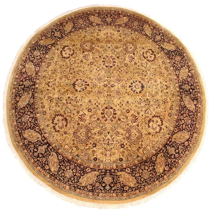 Antique Vegetable Dyed Kashan Brittani Gold/Red Wool Round – 7’11” x 8’0”