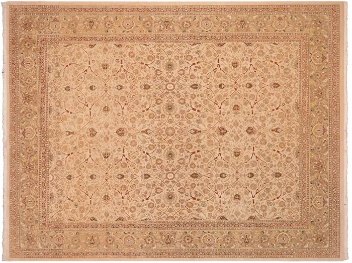 Antique Vegetable Dyed Taj Kassie Ivory/Tan Wool Rug – 8’0” x 10’2”