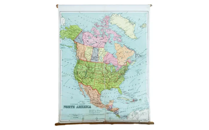 Antique W & AK Johnston Pull Down Map of North America