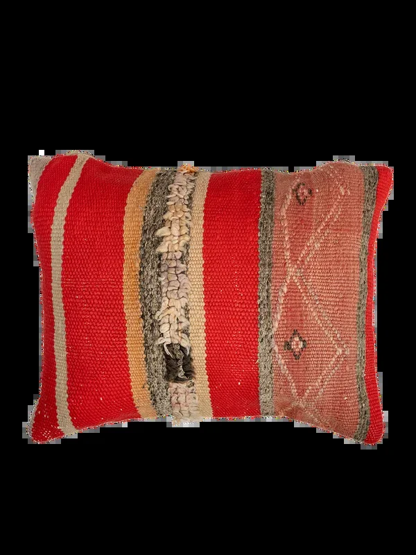 Anzal’s Striped Mixed Hanbel Pillow – Vintage, Red