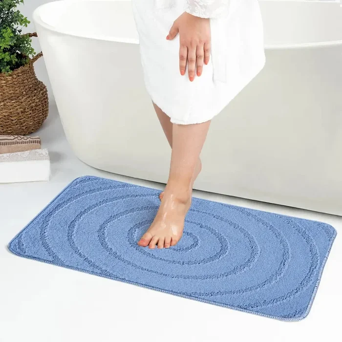 APRIL Piece Machine Washable Non-Slip Blue Bathroom Rug Set Blue
