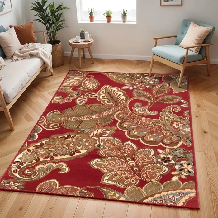 AROSA Scandi Traditional Boho Dark Red Rug