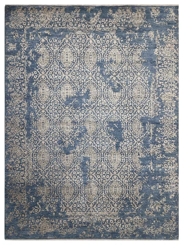 Artisan Bloom Blue Beige Transitional Knotted Rug