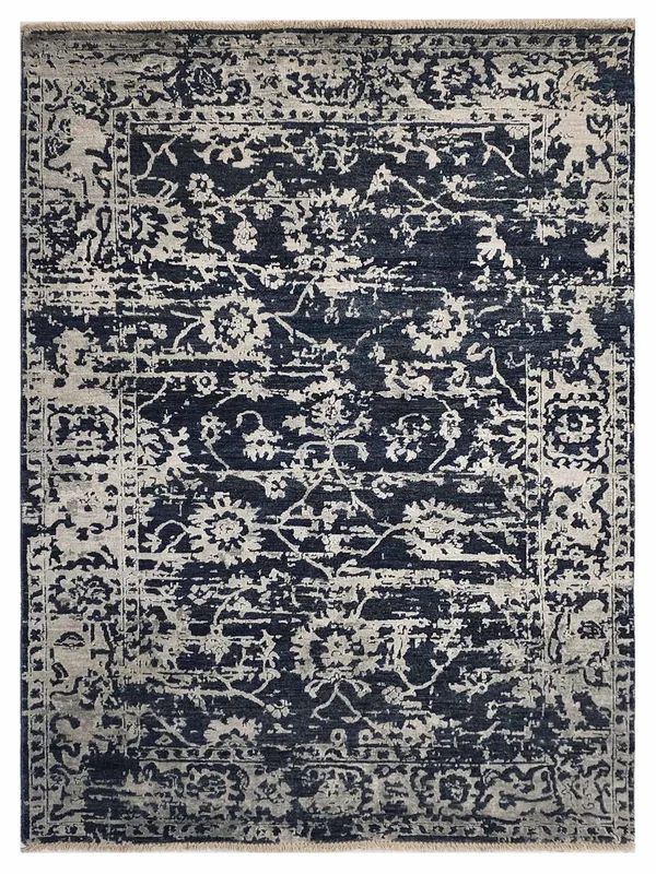 Artisan Elisabeth Navy Silver Traditional Knotted Rug