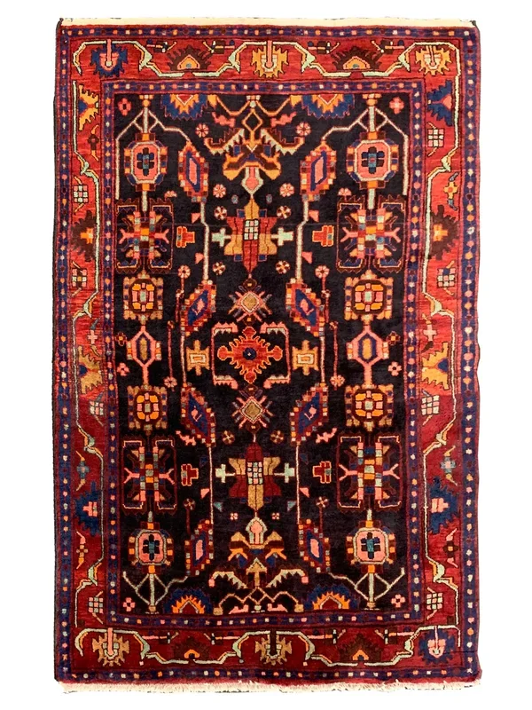 Artisan Persian Traditions Black Red Traditional Knotted Rug