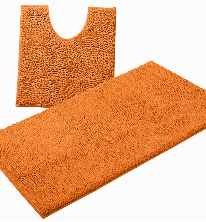 Bathroom Rugs Luxury Chenille 2-Piece Bath Mat Set, Large, Orange