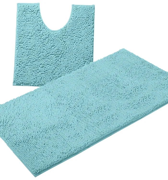 Bathroom Rugs Luxury Chenille 2-Piece Bath Mat Set, Large, Spa Blue