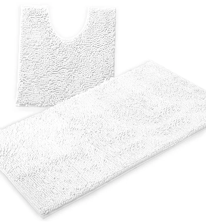 Bathroom Rugs Luxury Chenille 2-Piece Bath Mat Set, Large, White