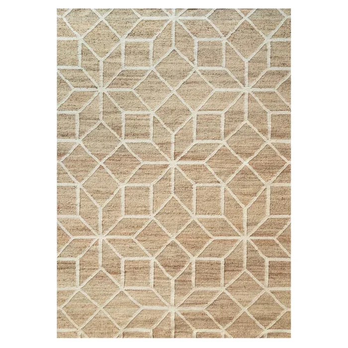 Beige Geometric Natural Jute Area Rug – Fretwork
