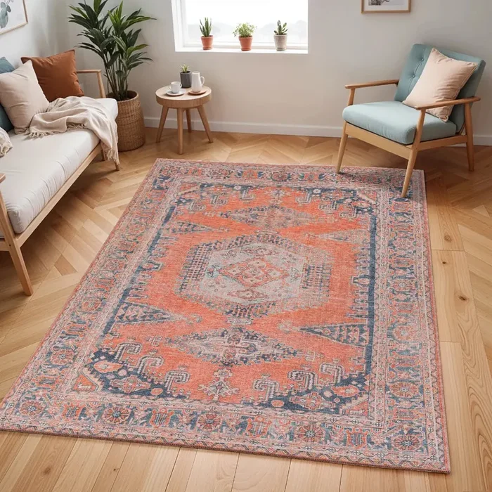 BLAIRE Machine Washable Traditionnal Boho Burnt Orange Rug