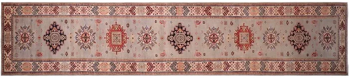 Bohemian Kazak Esperanz Gray/Beige Wool Runner – 2’11” x 16’10”