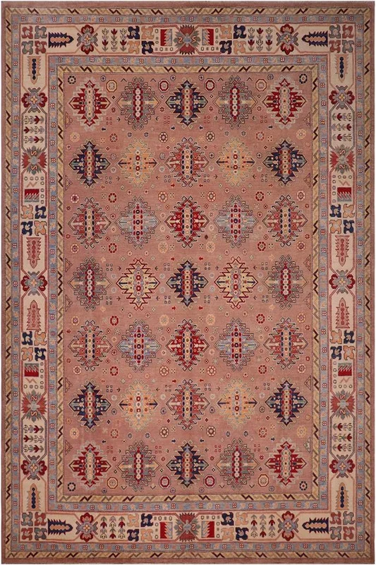 Bohemian Kazak Leila Rose/Beige Wool Rug – 9’1” x 12’0”