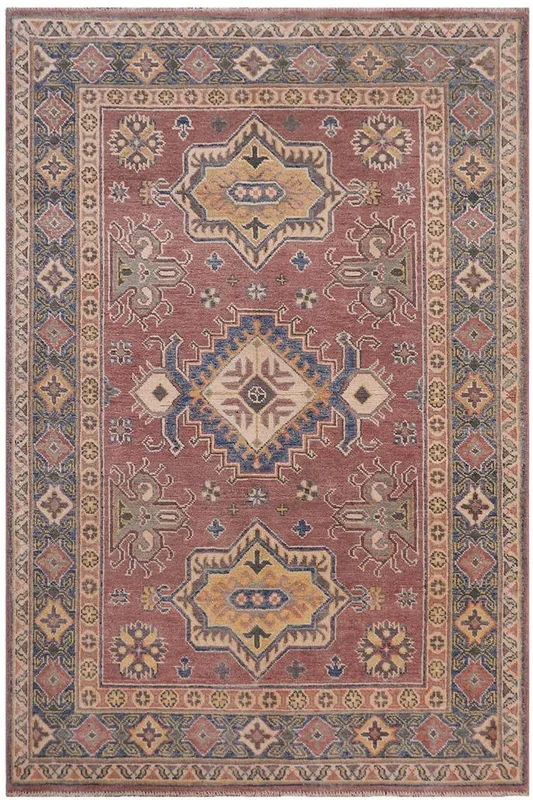 Bohemian Kazak Tribal Simon Light Purpl/Light Blue Wool Rug – 4’0” x 5’9”