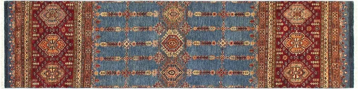 Bohemian Khurgeen Bryanna Blue/Red Wool Runner – 2’8” x 9’2”
