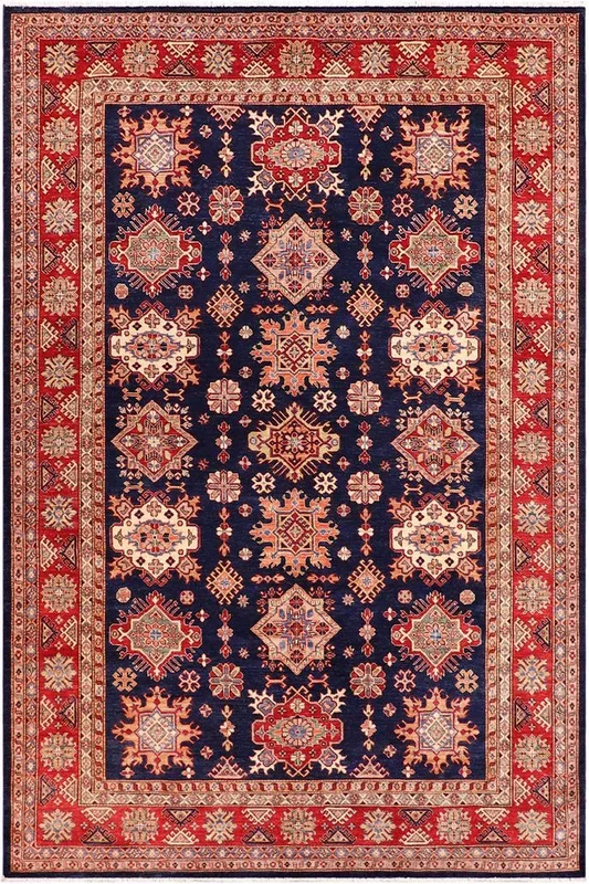 Bohemian Super Kazak Ashley Blue/Red Wool Rug – 8’2” x 10’4”