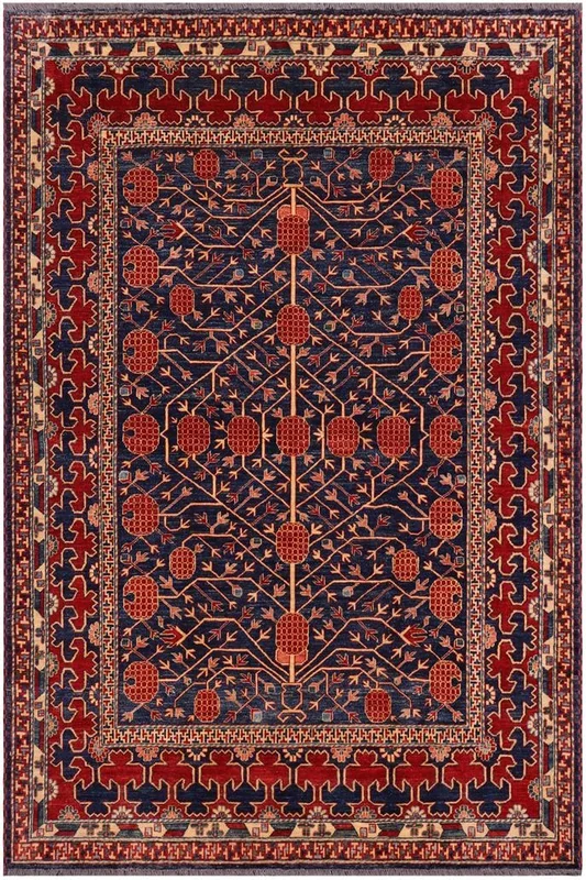 Bohemian Super Kazak Ellis Blue/Red Wool Rug – 7’0” x 7’8”