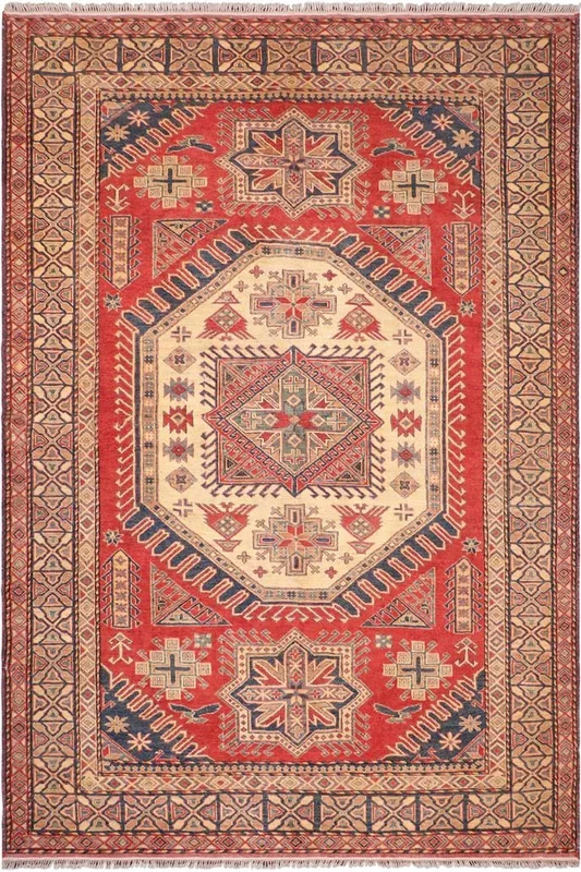 Bohemian Super Kazak Herman Rust/Tan Wool Rug – 6’11” x 9’3”