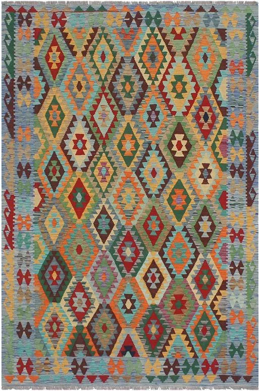 Bohemian Turkish Kilim Bohan Hand-Woven Wool Rug – 5’8” x 8’0”