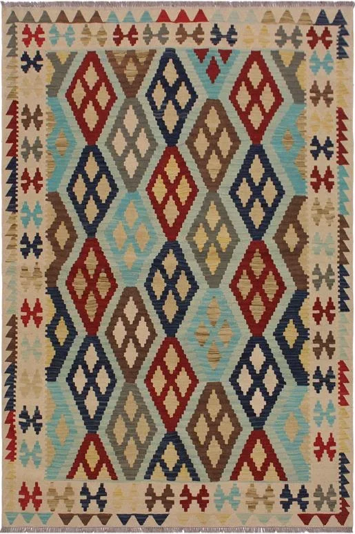 Bohemian Turkish Kilim Candy Hand-Woven Wool Rug – 5’3” x 6’8”