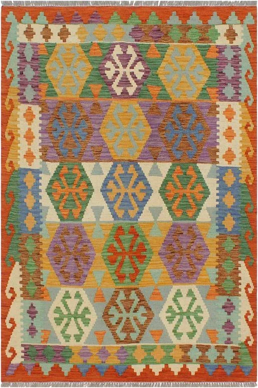 Bohemian Turkish Kilim Mejia Hand-Woven Wool Rug – 3’4” x 4’8”