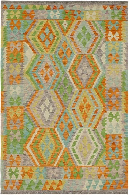 Bohemian Turkish Kilim Page Hand-Woven Wool Rug – 4’2” x 5’5”