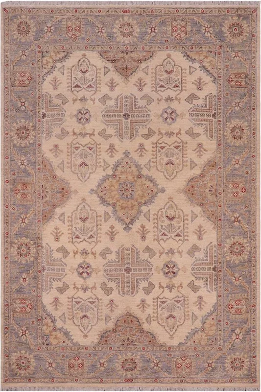 Bohemian Ziegler Caroyln Ivory/Gray Wool Rug – 5’7” x 7’3”