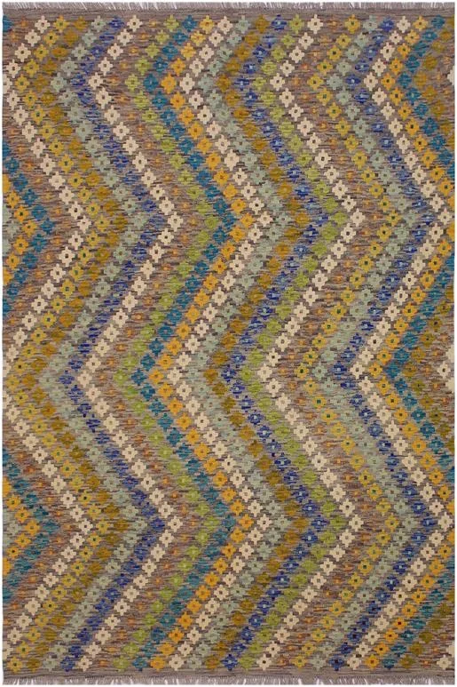 Boho Chic Turkish Kilim Breann Hand-Woven Wool Rug – 5’5” x 8’3”