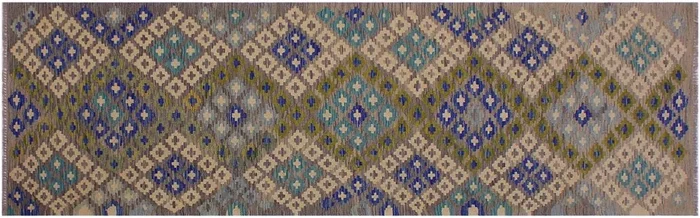 Boho Chic Turkish Kilim Charlett Hand-Woven Wool Runner-3’0” x 10’2”
