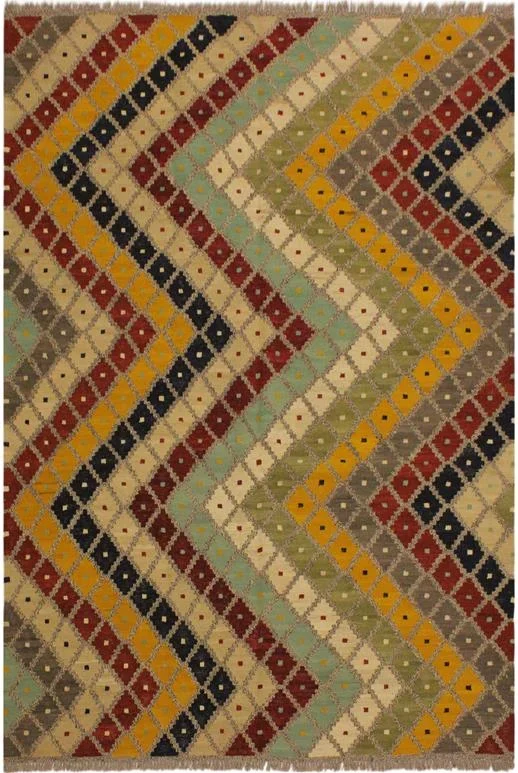 Boho Chic Turkish Kilim Gita Hand-Woven Wool Rug – 5’2” x 6’8”