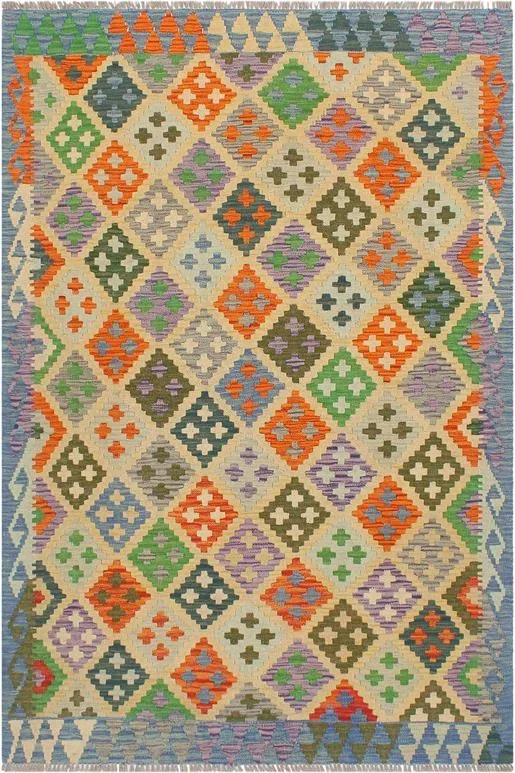 Boho Chic Turkish Kilim Miesha Hand-Woven Wool Rug – 4’2” x 5’8”