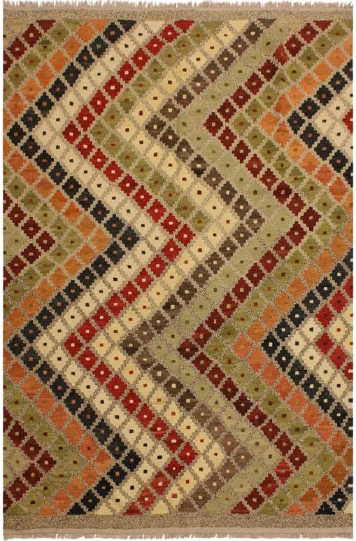 Boho Chic Turkish Kilim Rolanda Hand-Woven Wool Rug – 5’3” x 6’7”