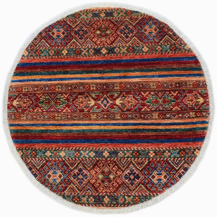Cabin Khurgeen Pattie Red/Blue Wool Round – 3’2” x 3’3”