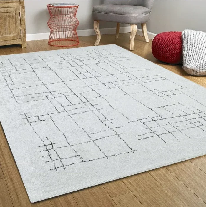 Camille Trellis Geometric Luxury Cream Black Rug