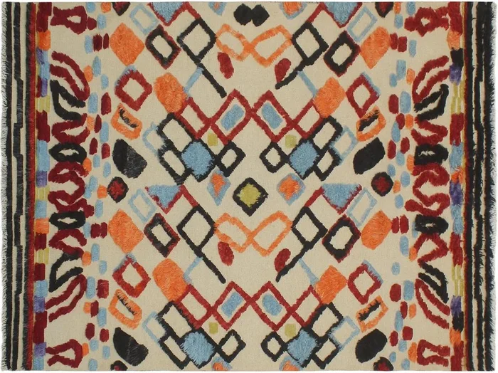 Chic Moroccan High-Low Pile Shepherd Wool Rug – 5’0” x 8’3”