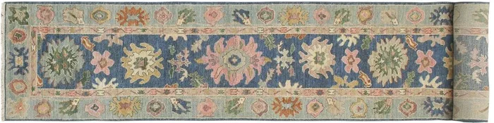 Chic Oushak Gardiner Blue/Beige Wool Runner – 2’8” x 18’11”