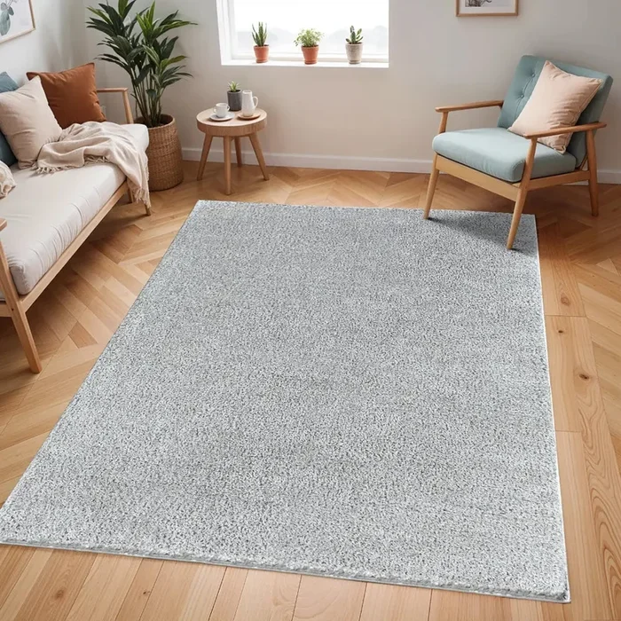 CLAIRE Shaggy Solid Color Plush Pile Grey Rug Grey