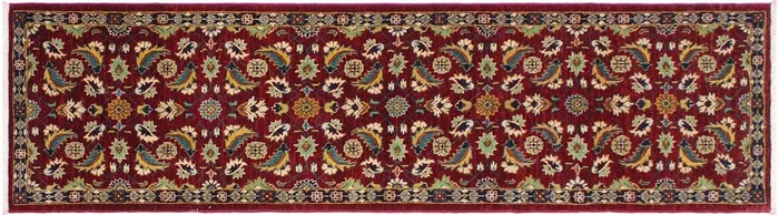 Classic Ziegler Ewa Red Blue Hand-Knotted Wool Runner – 2’7” x 9’7”