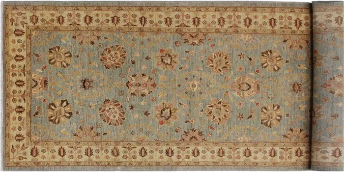 Classic Ziegler Lawana Blue Gold Hand-Knotted Wool Runner – 4’1” x 11’2”