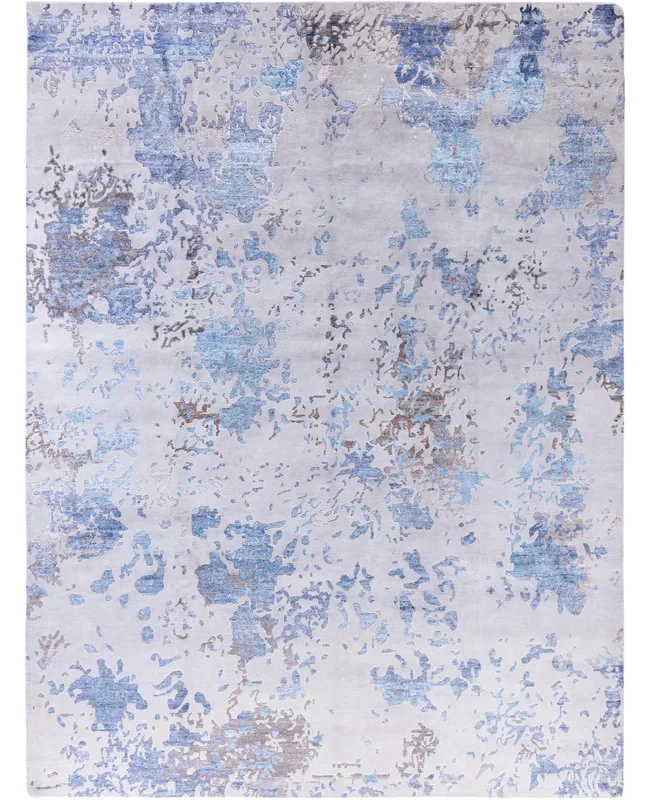 Contemporary Abstarct Wool, Silk Hand Knotted Gray Area Rug 9′ 0″ x 11′ 10″