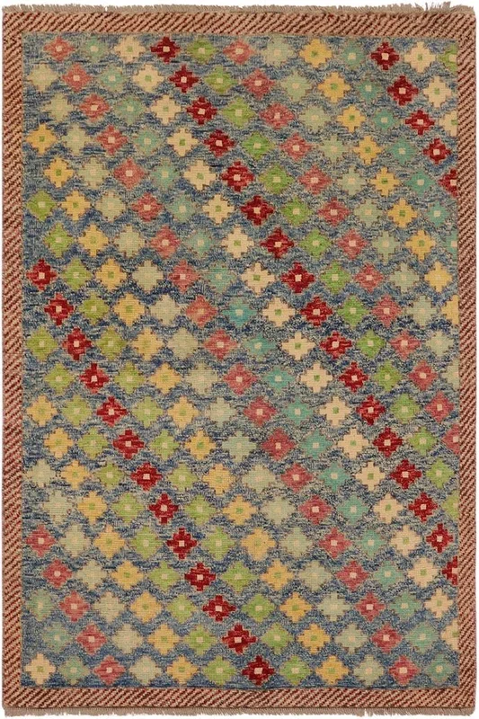 Contemporary Balochi Vincent Blue/Red Wool Rug – 4’1” x 6’0”