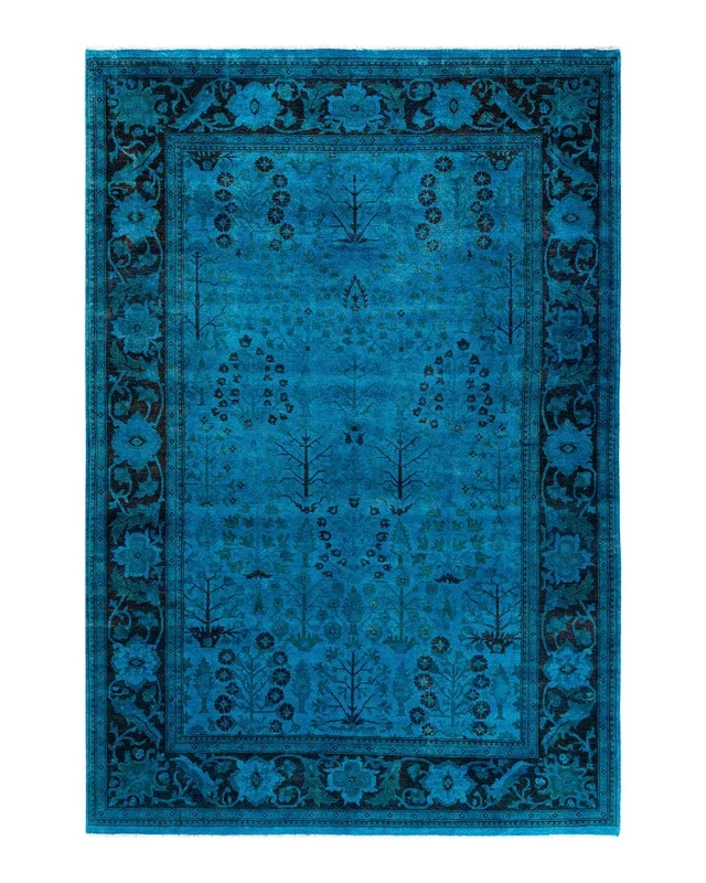 Contemporary Hand-Knotted Blue Area Rug 6′ 0″ x 8′ 9″