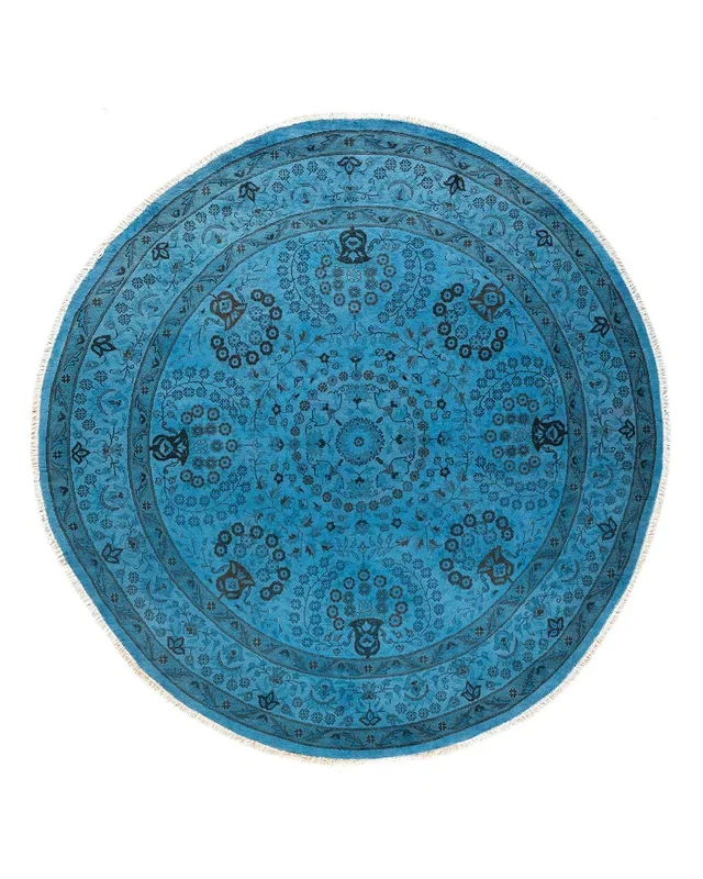 Contemporary Hand-Knotted Blue Round Area Rug 6′ 0″ x 6′ 1″