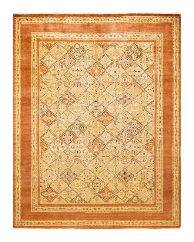Contemporary Hand Knotted Eclectic Brown Area Rug 9′ 2″ x 11′ 7″