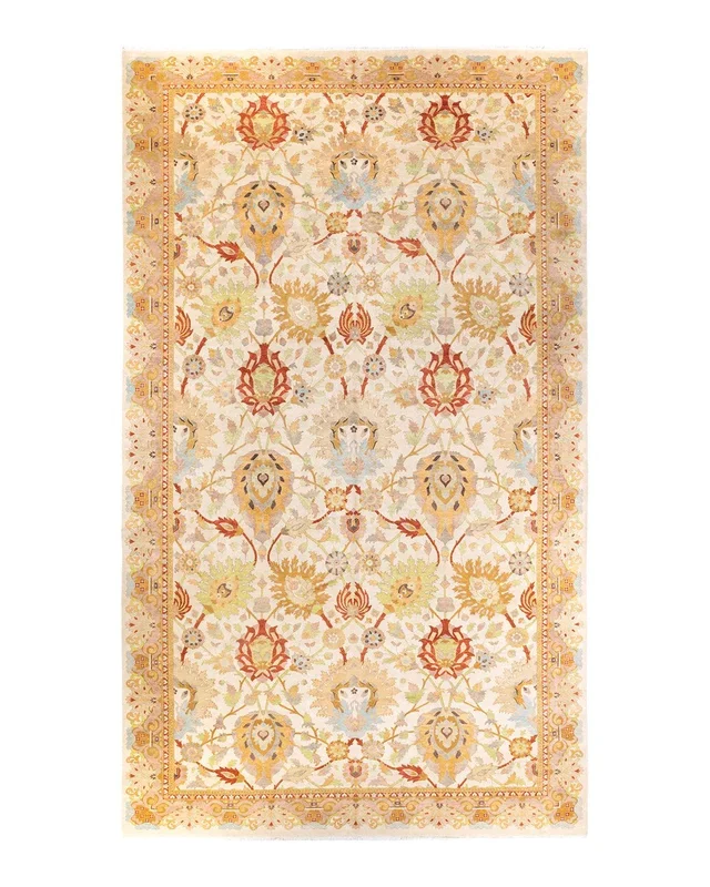Contemporary Hand Knotted Eclectic Floral Ivory Area Rug 10′ 2″ x 17′ 9″