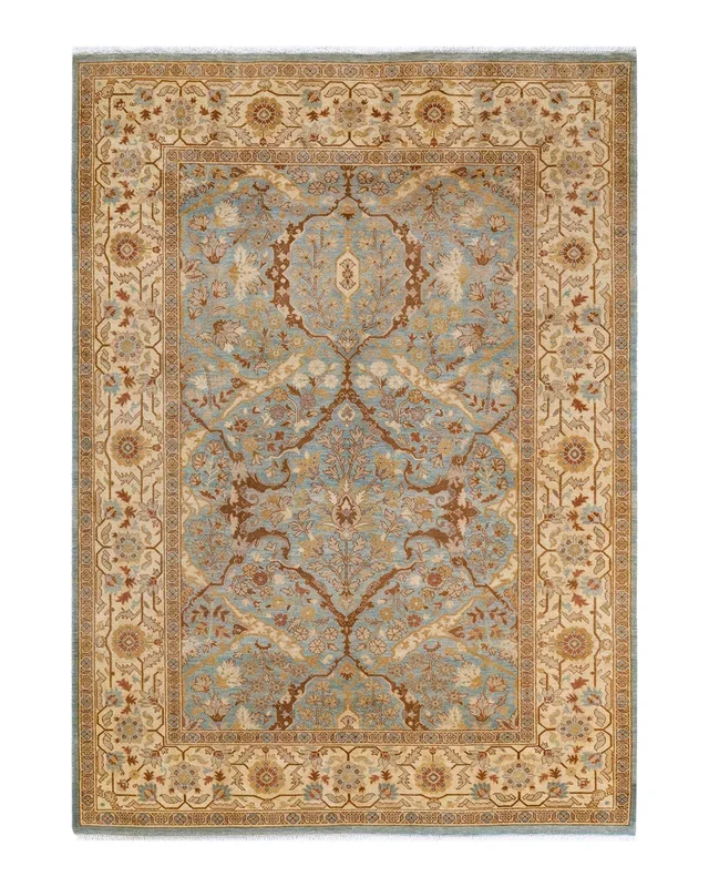 Contemporary Hand Knotted Eclectic Floral Light Blue Area Rug 6′ 1″ x 8′ 10″